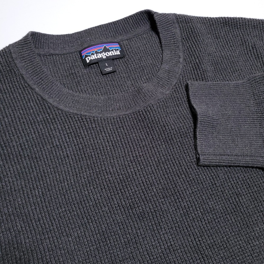 Patagonia Yewcrag Sweater Mens Large Knit Crew Neck Organic Cotton Dark Gray